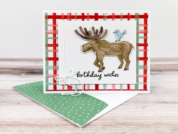 Cute-handmade-cards-for-birthday-wishes-with-moose-and-bird-on-his-back
